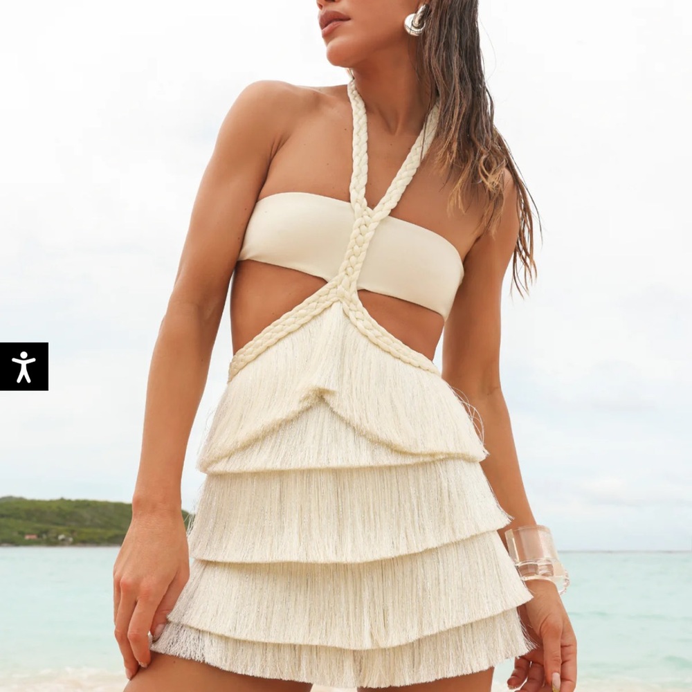 PATBO X CAMILA COELHO JERSEY SANDS BRAIDED MINI DRESS